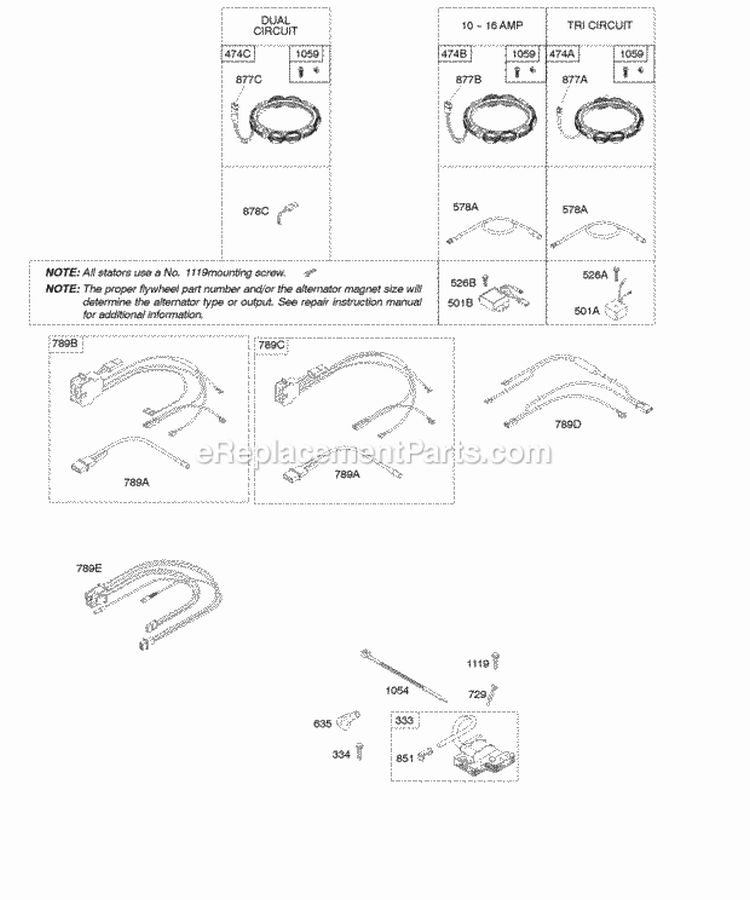 Alternator Ignition Diagram and Parts List for 445777-0112-E3  Briggs and Stratton Engine